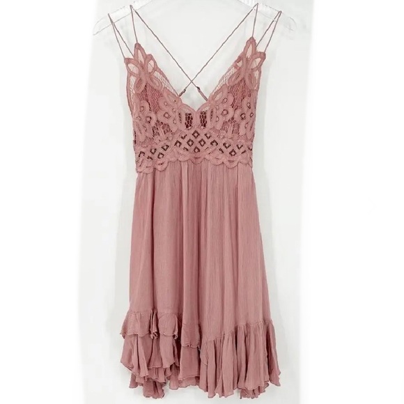 Free People Adella Lace Mini Dress size Large Pink - Picture 9 of 16